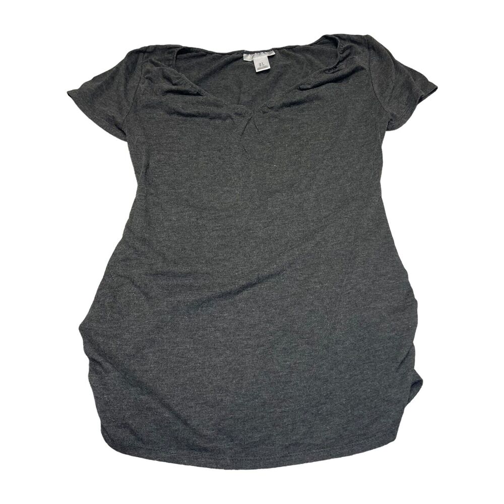 Motherhood Maternity Blouse Top Women's Small Gray Stretch V-Neck Short Sleeve